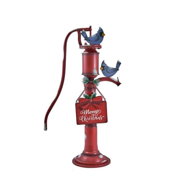 Holiday Decor |  Old Style Red Water Pump Decoration With "Merry Christmas" Sign Garden Holiday Decor