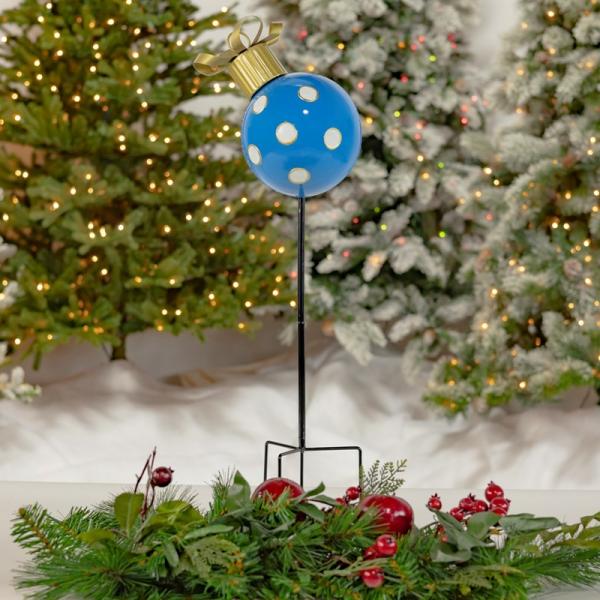 Holiday Decor |  Small Blue Polka Dot Christmas Ornament Garden Stake Garden Holiday Decor