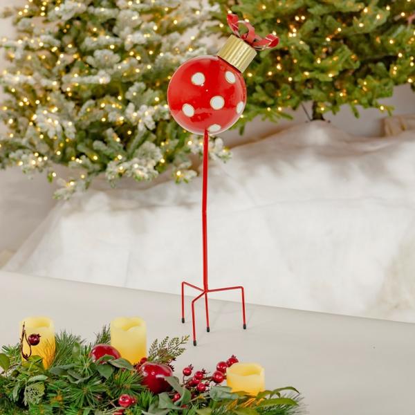 Holiday Decor |  Small Red Polka Dot Christmas Ornament Garden Stake Garden Holiday Decor