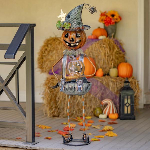 Holiday Decor |  Tall Pumpkin Witch Iron Decoration With Jack-O-Lantern Candy Dish Garden Holiday Decor