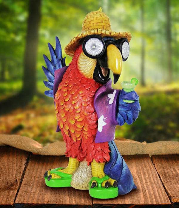 Metal Birds |  15" Solar Parrot Statue Garden Metal Birds