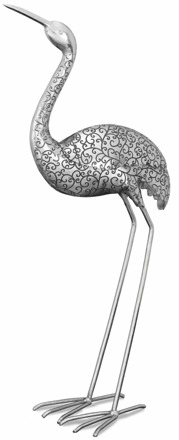 Metal Birds |  17.5" Silver Heron Decor Garden Metal Birds