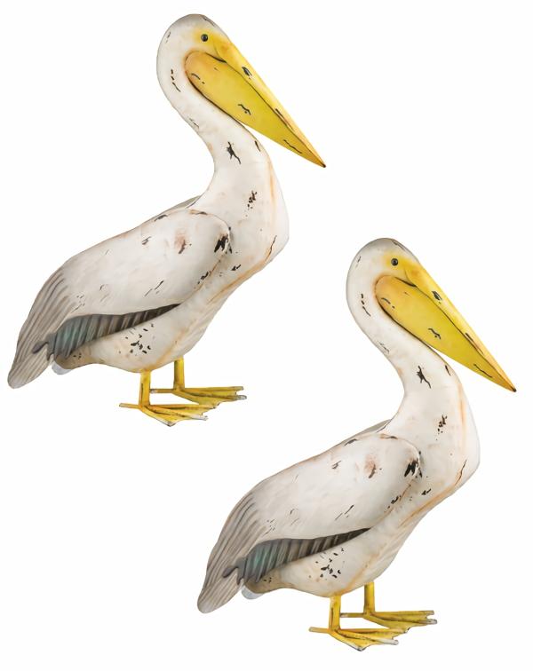 Metal Birds |  20" Heads Down Metal Pelican Bird Decor (Set Of 2) Garden Metal Birds