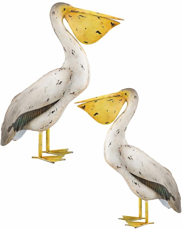 Metal Birds |  22" Heads Up Metal Pelican Bird Decor (Set Of 2) Garden Metal Birds