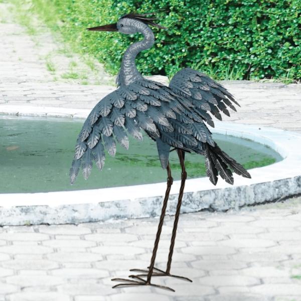 Metal Birds |  27" Blue Heron – Wings Out Garden Metal Birds