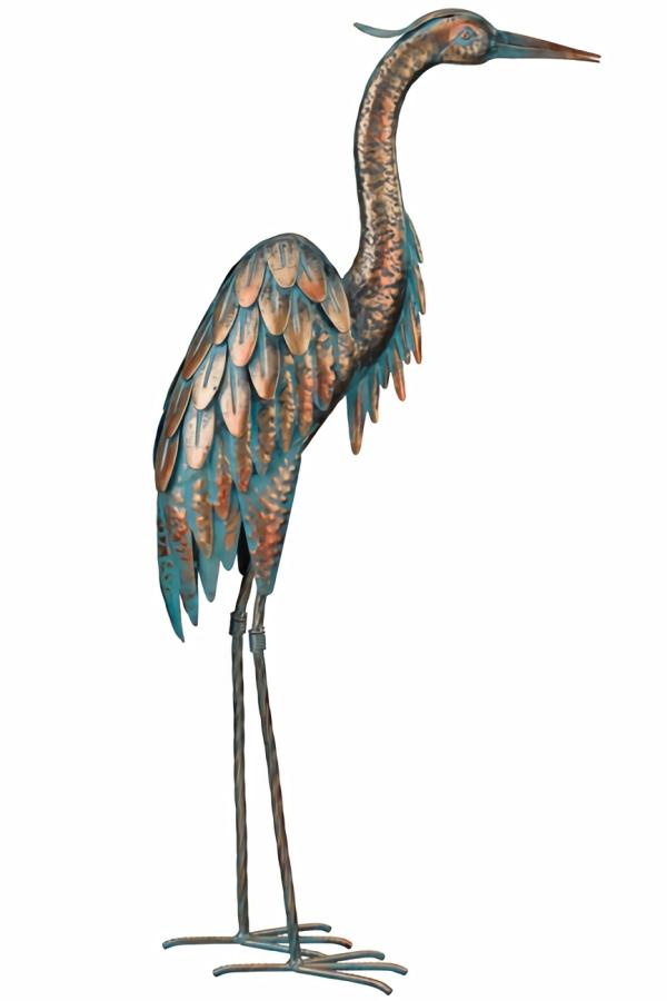 Metal Birds |  27" Patina Heron – Upright Garden Metal Birds