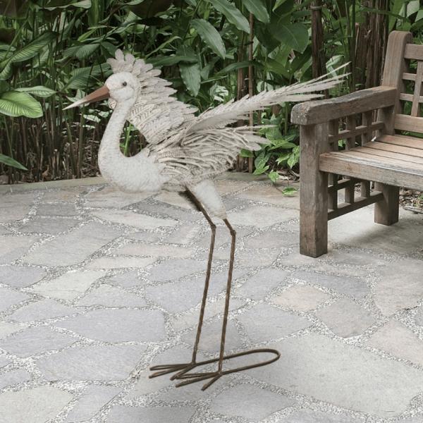 Metal Birds |  33" Metal Egret – Wings Out Garden Metal Birds