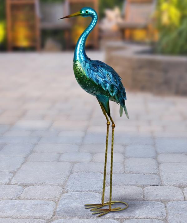 Metal Birds |  38" Metallic Coastal Crane Bird Garden Metal Birds