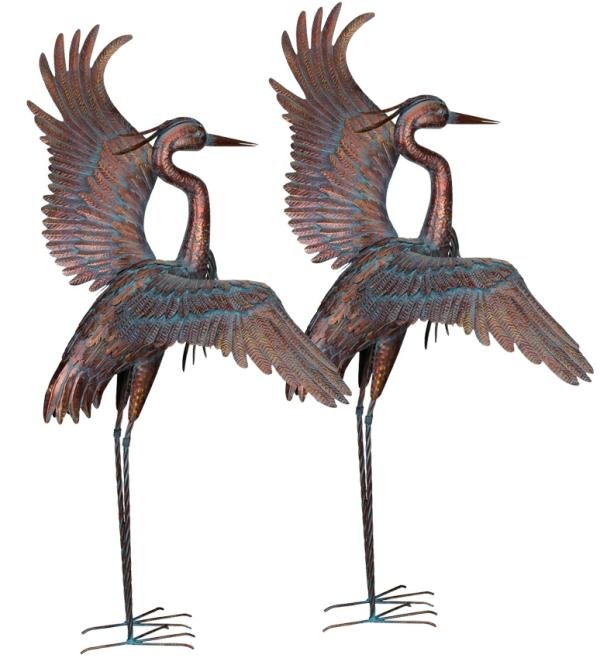 Metal Birds |  48" Dancing Copper Patina Herons (Set Of 2) Garden Metal Birds