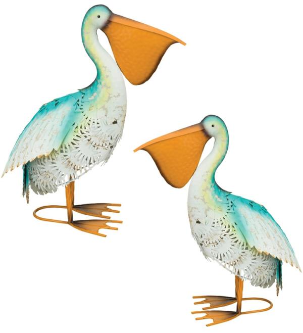 Metal Birds |  Blue Bayou Feeding Pelicans (Set Of 2) Garden Metal Birds