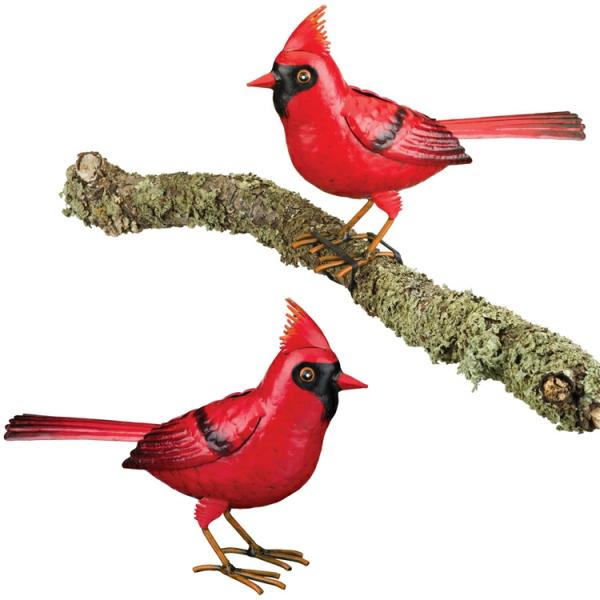 Metal Birds |  Cardinal Tree Branch Decor (Set Of 2) Garden Metal Birds