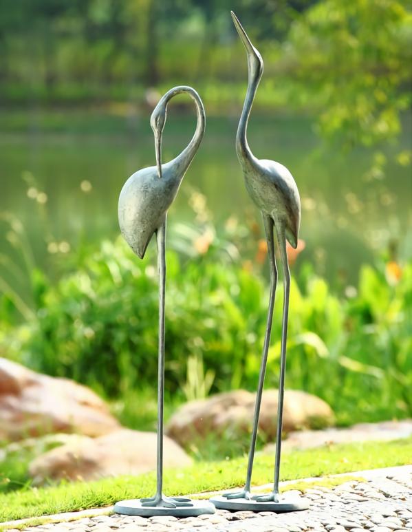 Metal Birds |  Contemplative Garden Cranes (Set Of 2) Garden Metal Birds