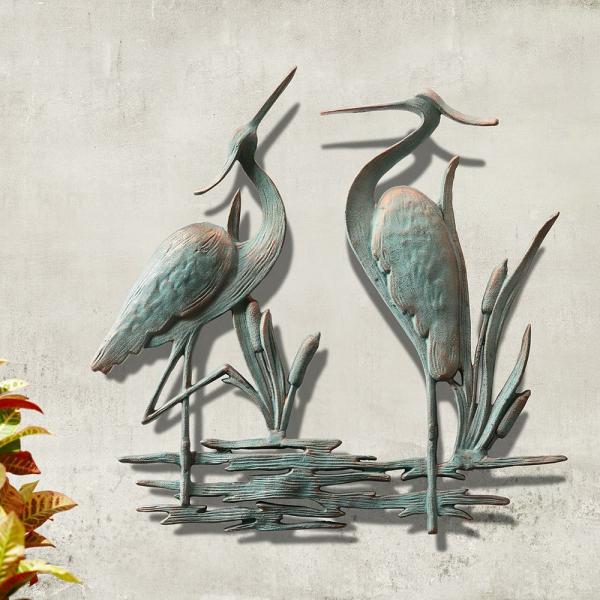 Metal Birds |  Double Heron Wall Art Decor Garden Metal Birds