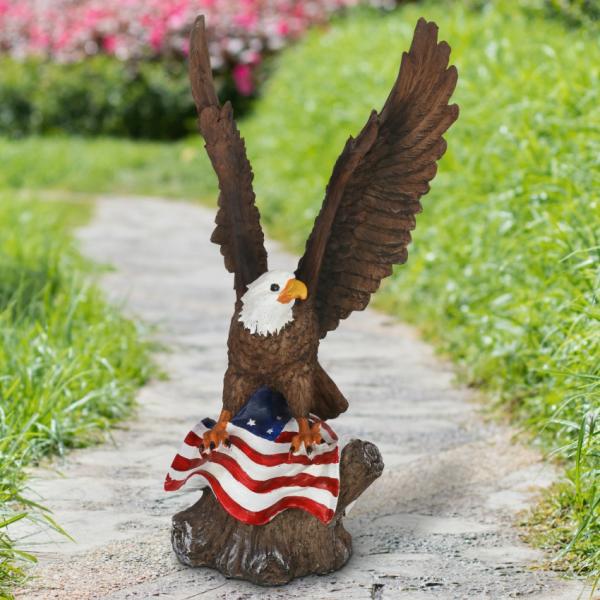 Metal Birds |  Eagle With Usa Flag Statue Garden Metal Birds