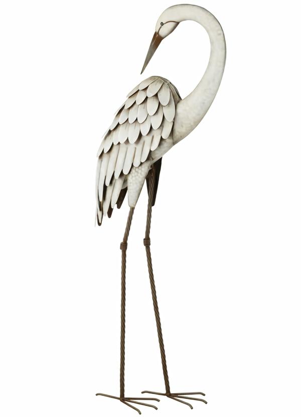 Metal Birds |  Egret Bird Garden Decor – Preening Garden Metal Birds