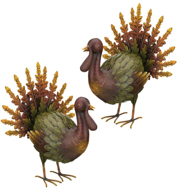 Metal Birds |  Fall Foliage Metal Turkeys (Set Of 2) Garden Metal Birds