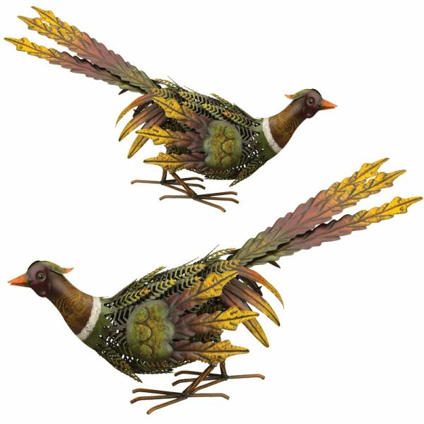 Metal Birds |  Fall Pheasant Birds – Downwards (Set Of 2) Garden Metal Birds