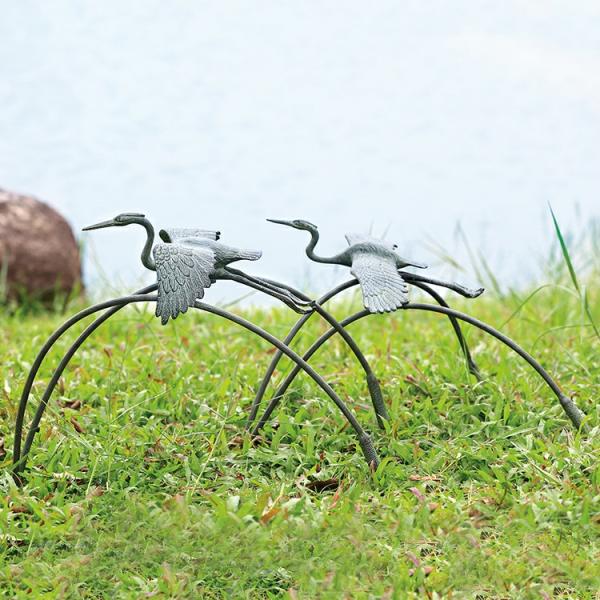 Metal Birds |  Flying Cranes & Reeds Garden Sculpture (Set Of 2) Garden Metal Birds