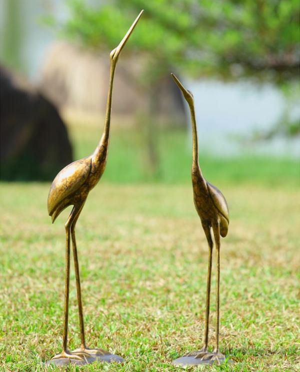 Metal Birds |  Golden Cranes Decor (Set Of 2) Garden Metal Birds