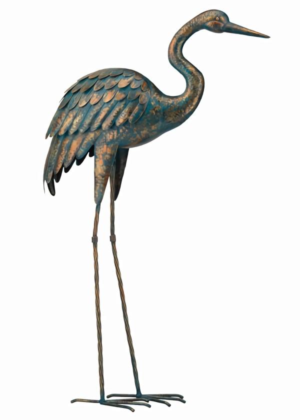 Metal Birds |  Large Metal Crane – 44" Patina Garden Metal Birds