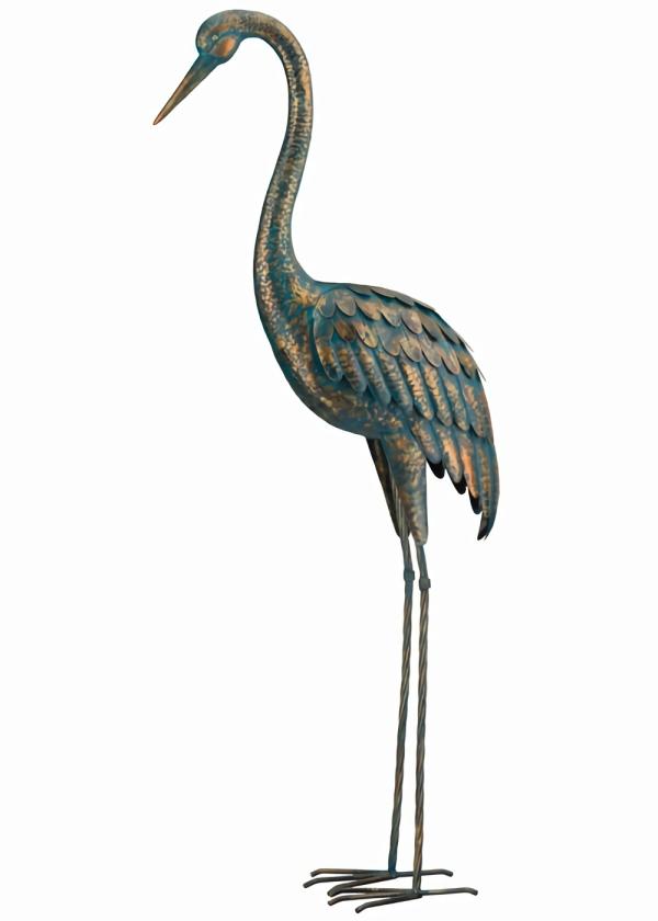 Metal Birds |  Large Metal Crane – 55" Patina Garden Metal Birds