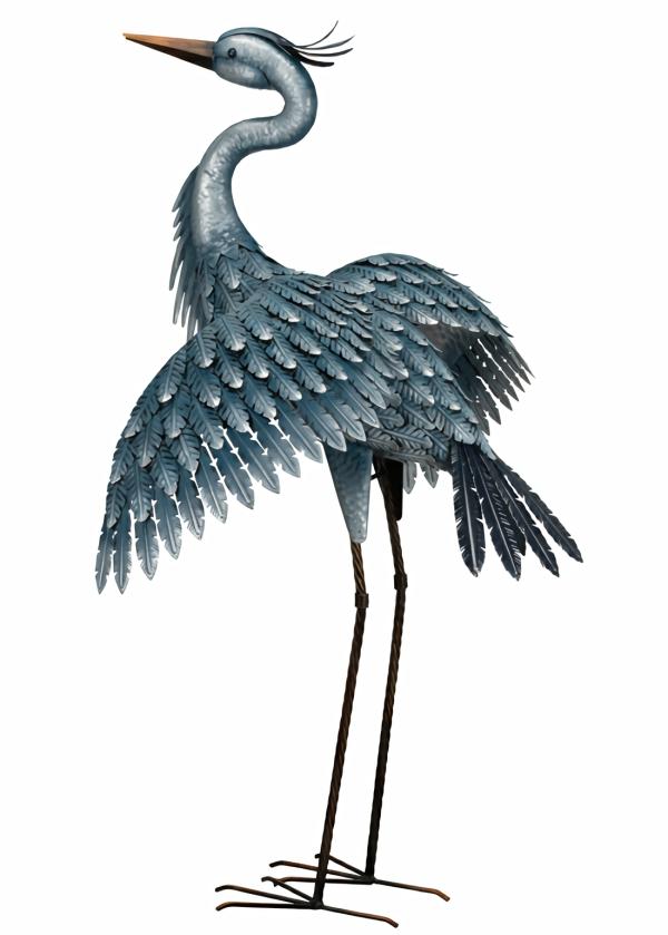 Metal Birds |  Large Metallic Heron – Wings Out Garden Metal Birds