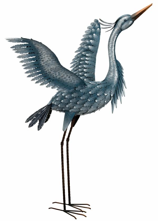 Metal Birds |  Large Metallic Heron – Wings Up Garden Metal Birds