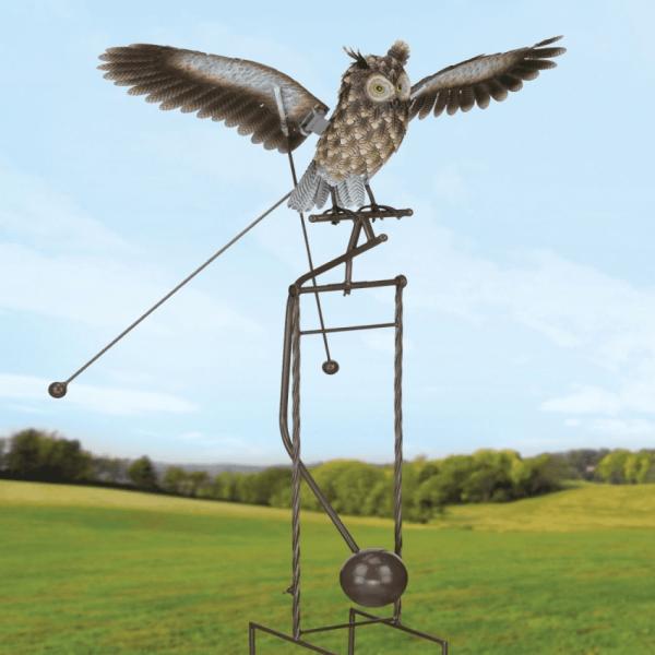 Metal Birds |  Large Owl Rocker Stake Garden Metal Birds