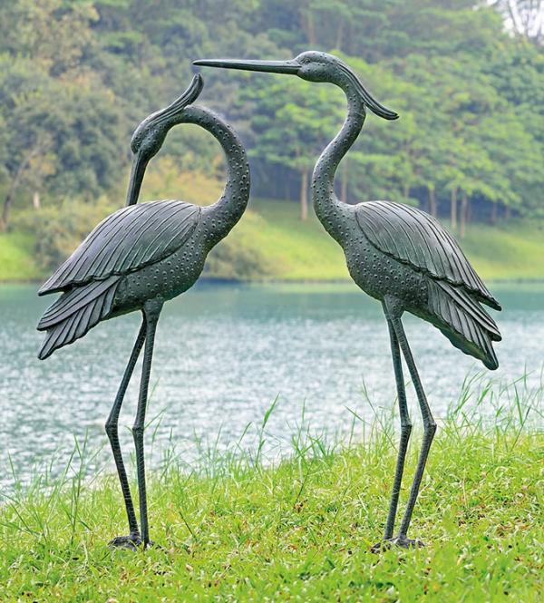 Metal Birds |  Marshland Royal Herons Garden Sculptures (Set Of 2) Garden Metal Birds