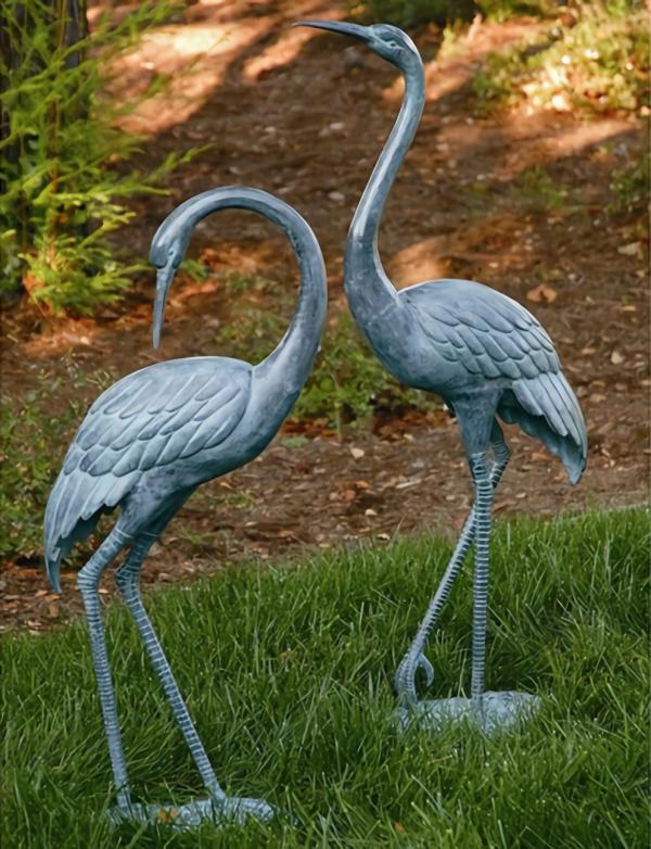 Metal Birds |  Medium Brass Garden Cranes (Set Of 2) Garden Metal Birds