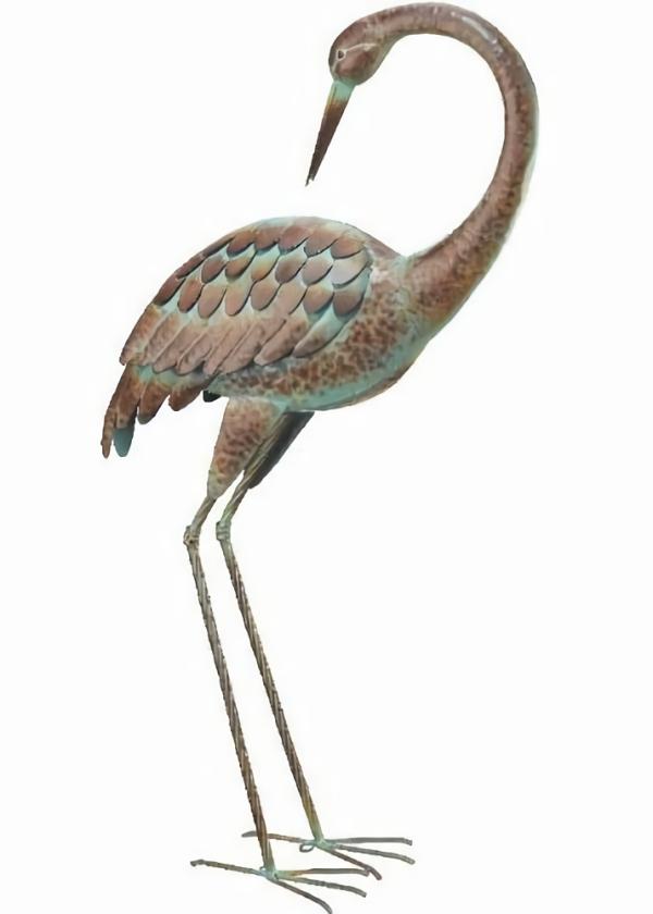 Metal Birds |  Metal Crane Bird – 38" Preening Garden Metal Birds