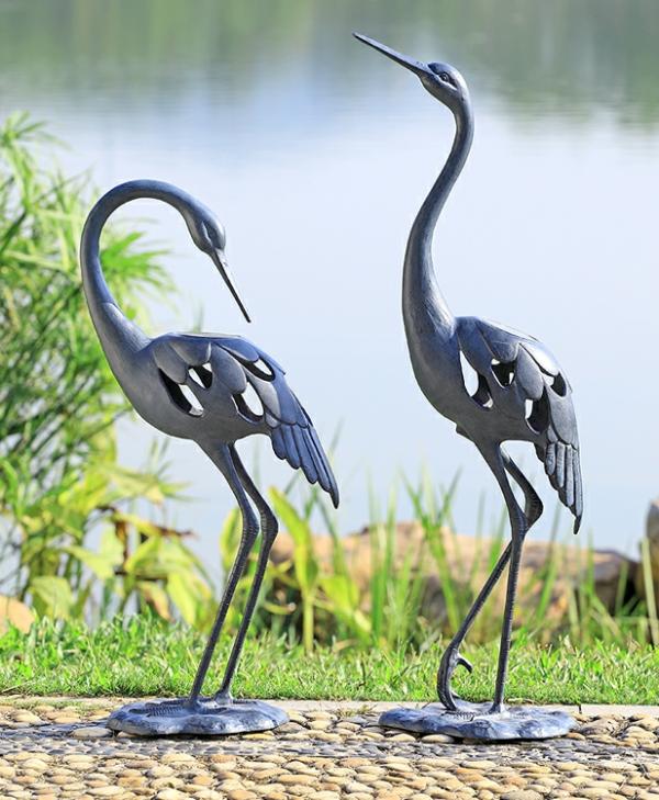 Metal Birds |  Modern Cranes Solar Led Garden Sculpture (Set Of 2) Garden Metal Birds