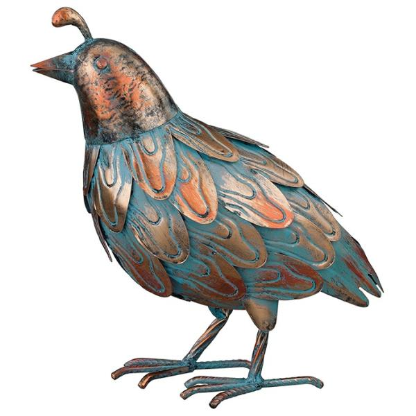 Metal Birds |  Patina Quail Bird – Upright Garden Metal Birds