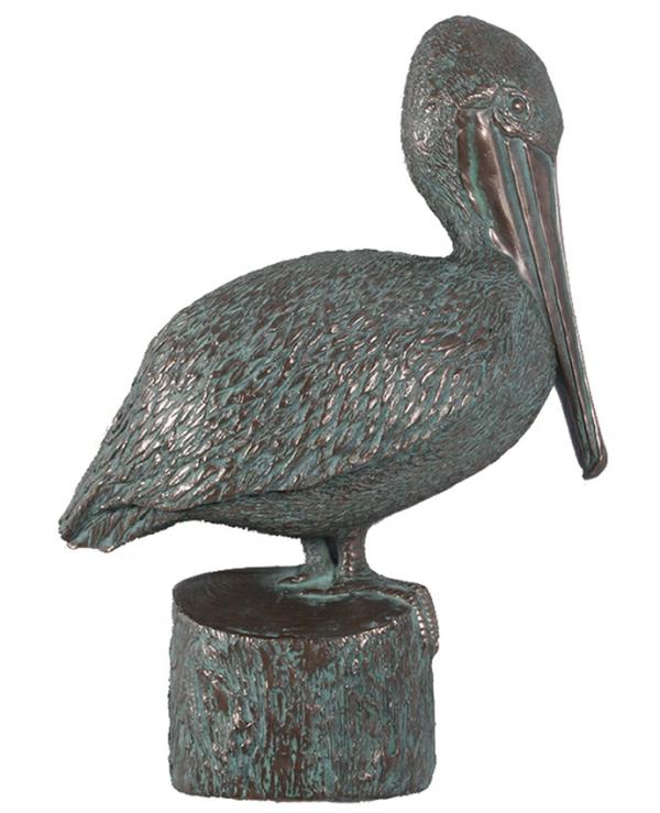 Metal Birds |  Pelican On Post Wall Decor – Verde Bronze Garden Metal Birds