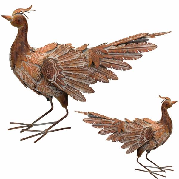 Metal Birds |  Rustic Pheasant Birds – Upwards (Set Of 2) Garden Metal Birds