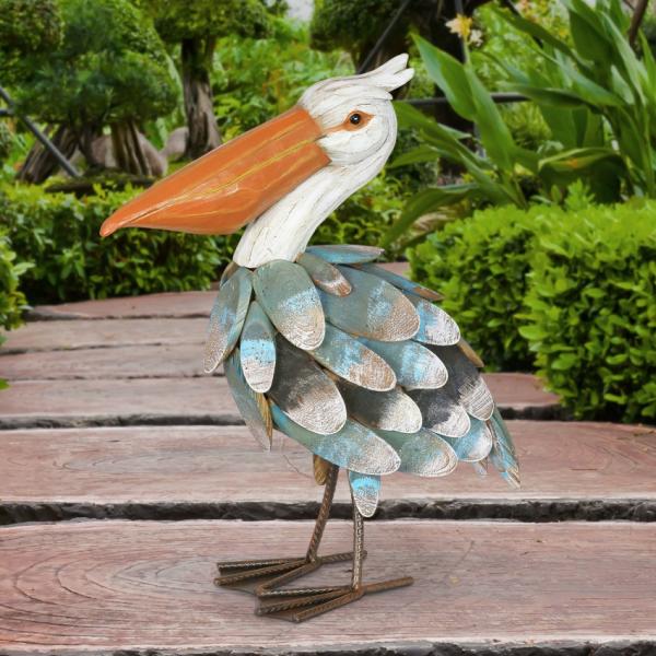 Metal Birds |  Wood & Metal Pelican Statue Garden Metal Birds