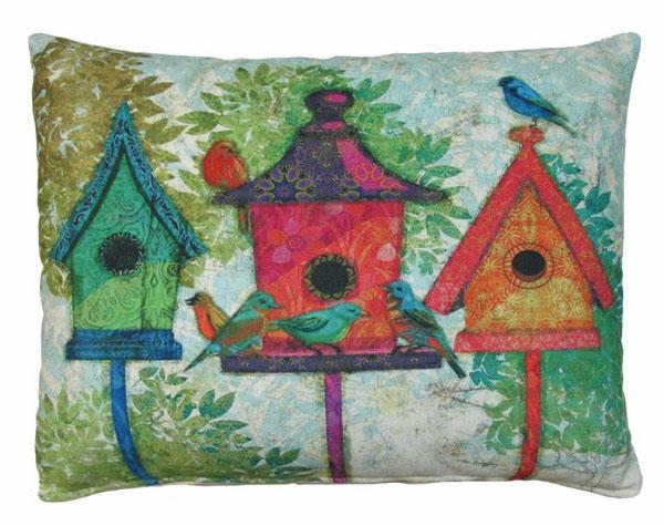 Outdoor Pillows |  3 Birdhouses Outdoor Pillow Garden Outdoor Pillows