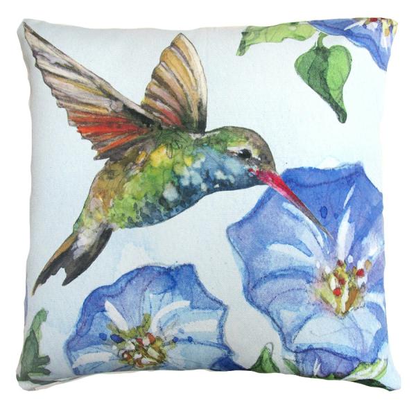 Outdoor Pillows |  Hummingbird W/Morning Glory 1 Outdoor Pillow Garden Outdoor Pillows