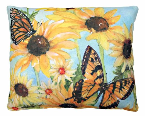 Outdoor Pillows |  Sunflowers W/2 Butterflies Outdoor Pillow Garden Outdoor Pillows