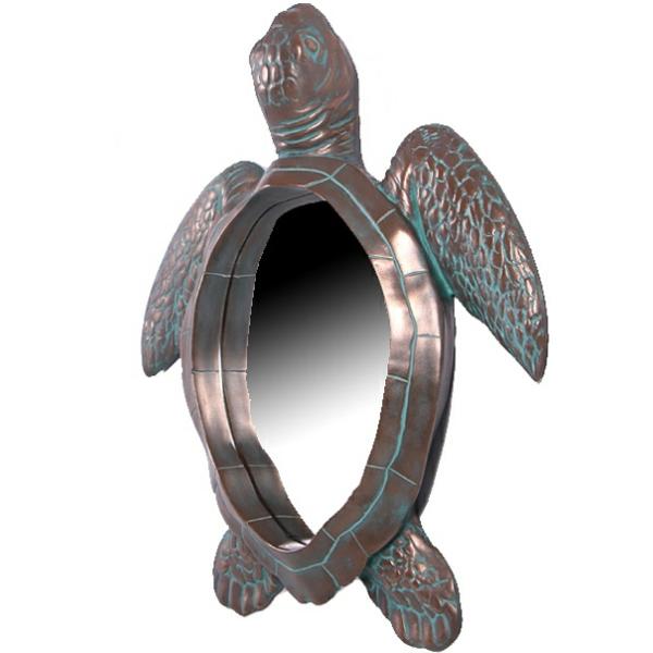 Outdoor Wall Art |  28" Sea Turtle Mirror – Bronze Finish Garden Outdoor Wall Art