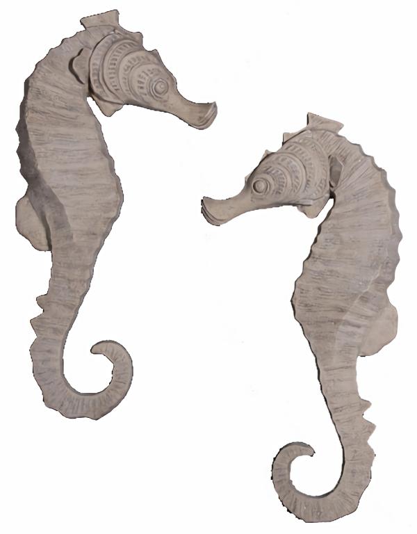 Outdoor Wall Art |  34" Seahorse Wall Decor (Set Of 2) – Roman Stone Finish Garden Outdoor Wall Art