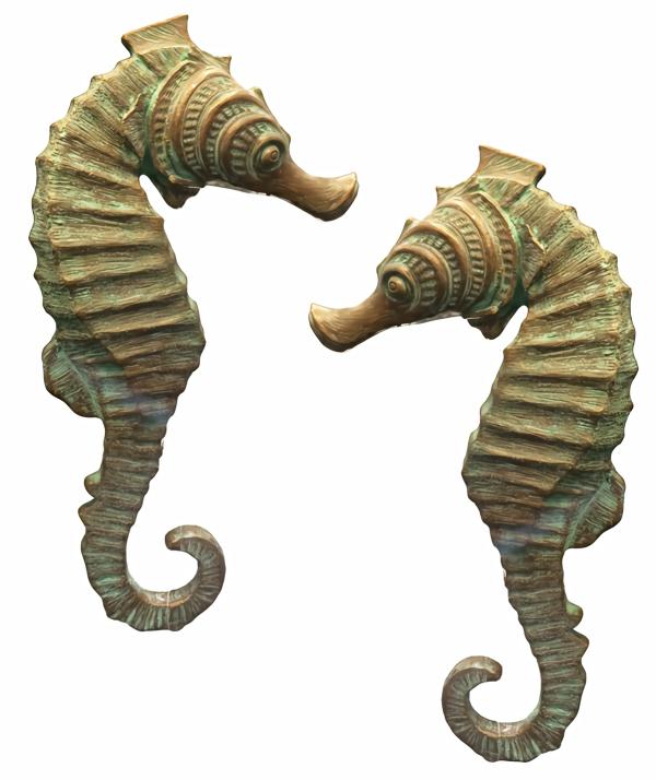 Outdoor Wall Art |  34" Seahorse Wall Decor (Set Of 2) – Verde Bronze Finish Garden Outdoor Wall Art