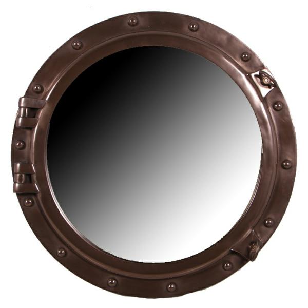 Outdoor Wall Art |  36" Porthole Mirror – Polished Bronze Finish Garden Outdoor Wall Art