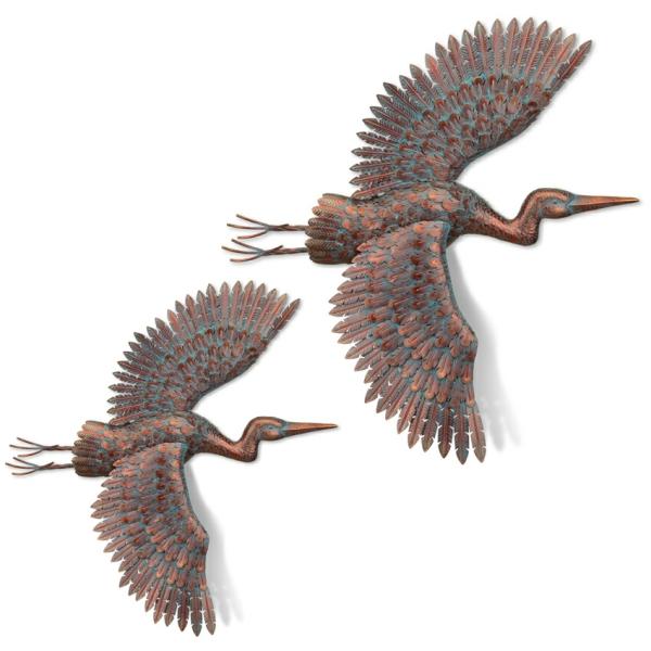 Outdoor Wall Art |  3D Crane Flight Wall Decor (Set Of 2) Garden Metal Birds