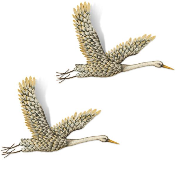 Outdoor Wall Art |  3D Egret Flight Wall Decor (Set Of 2) Garden Metal Birds