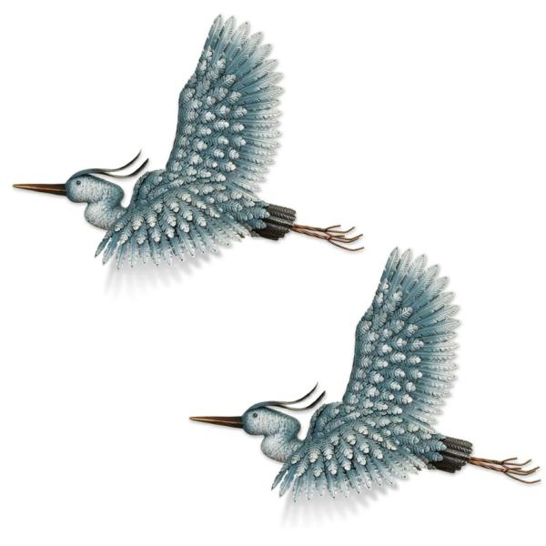 Outdoor Wall Art |  3D Heron Flight Wall Decor (Set Of 2) Garden Metal Birds