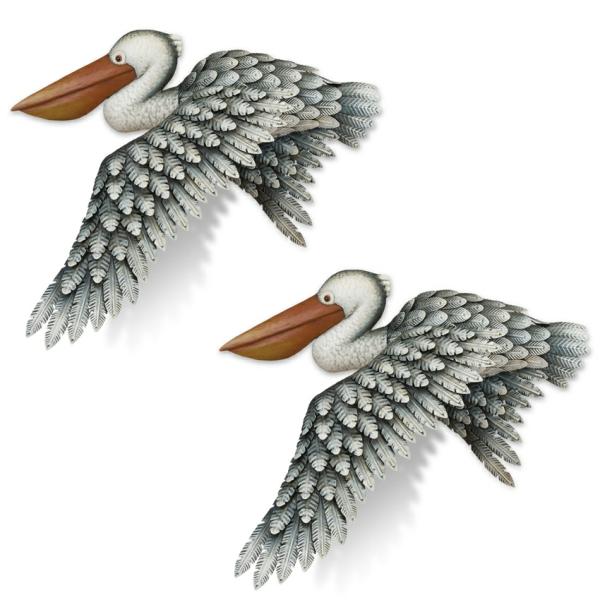 Outdoor Wall Art |  3D Pelican Flight Wall Decor (Set Of 2) Garden Metal Birds