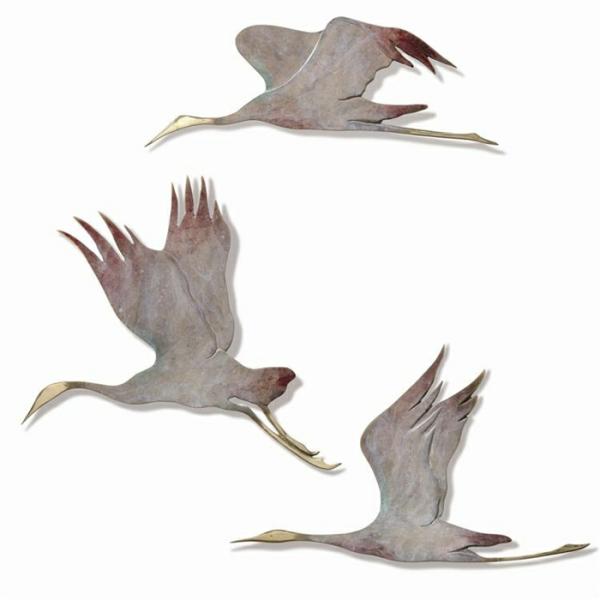 Outdoor Wall Art |  Flying Cranes Wall Art Decor (Set Of 3) Garden Metal Birds