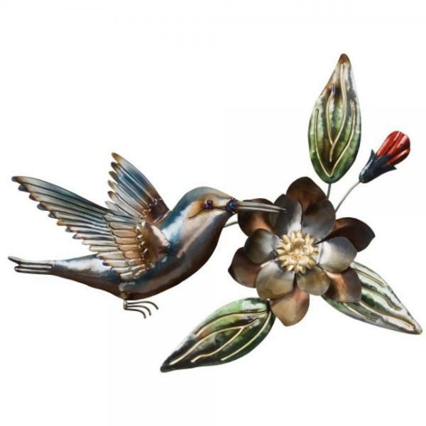 Outdoor Wall Art |  Hummingbird & Flower Wall Art Garden Outdoor Wall Art