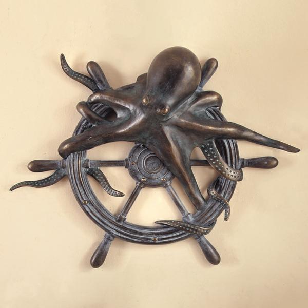 Outdoor Wall Art |  Octopus & Ships Wheel Wall Art Garden Outdoor Wall Art